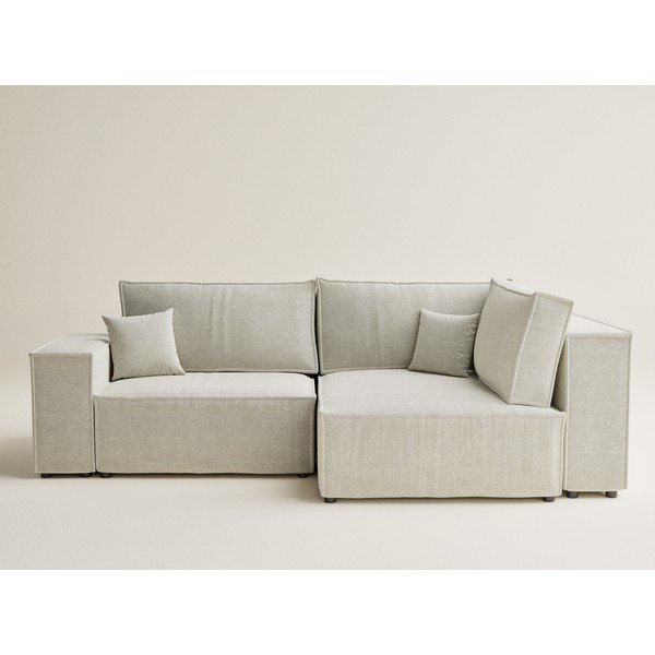 Krémszínű zsenília kinyitható-tárolóhelyes sarokkanapé (jobb oldali-L alakú) Tonga – Maison de Rêve-image-2