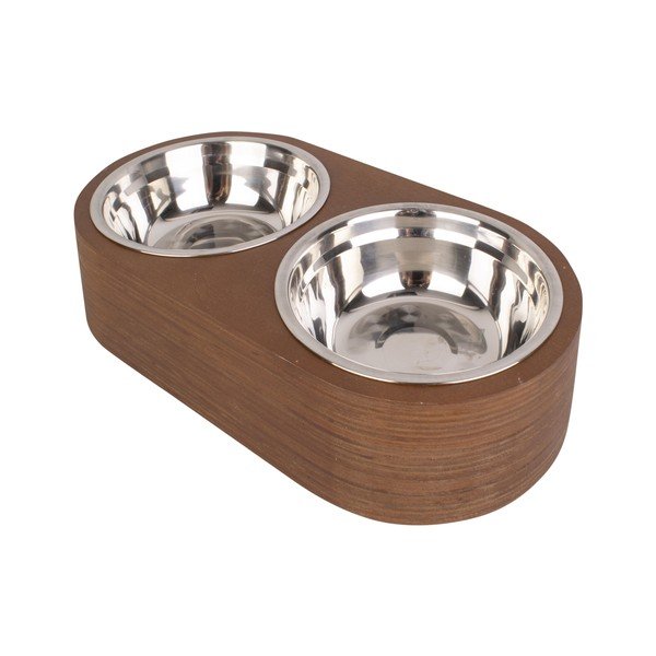 Pet 2 db-os fém tálka szett sötét fa tartóval, szélesség 18 cm - PT LIVING-image-2