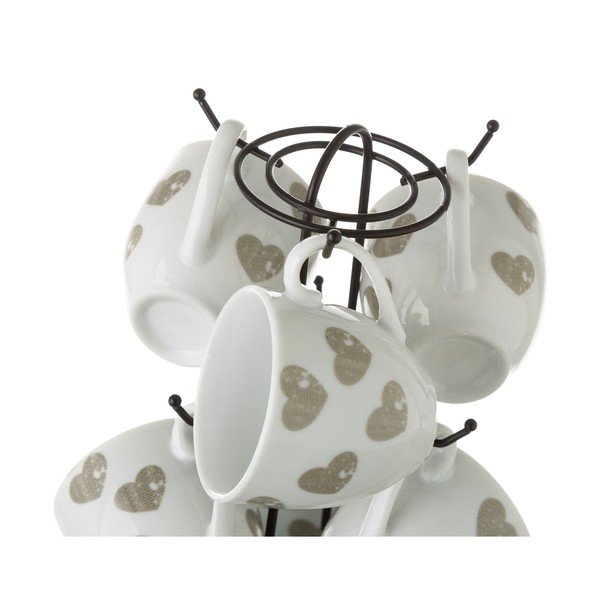 Love 6 darabos csésze és alátét készlet, fém tartóval - Unimasa-image-3