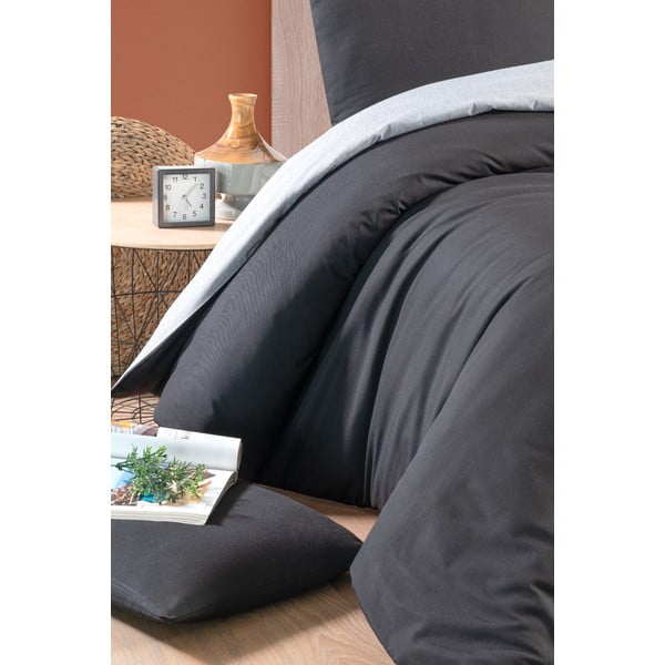 Fekete-szürke egyszemélyes-hosszabbított pamut ágyneműhuzat lepedővel 160x220 cm – Mila Home-image-2