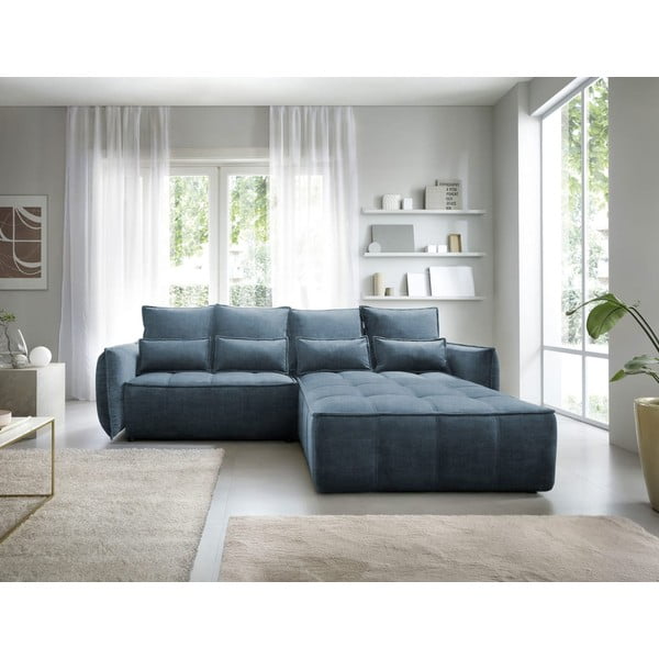 Kék bársony kinyitható-tárolóhelyes sarokkanapé (jobb oldali-heverő résszel) Campo – ELTAP-image-3