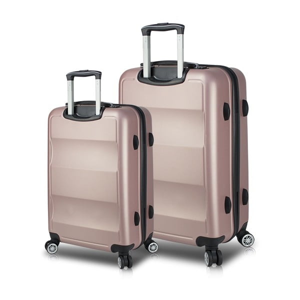 LASSO Large & Medium 2 rózsaszín görgős bőrönd USB csatlakozóval - My Valice