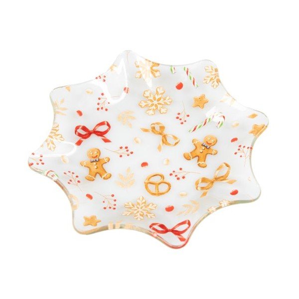 Fehér szervírozó üveg tányér karácsonyi mintával ø 15 cm Gingerbread – Dakls