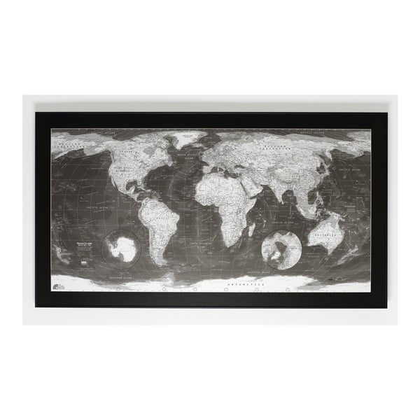 Monochrome World Map világtérkép, 130 x 72 cm - The Future Mapping Company