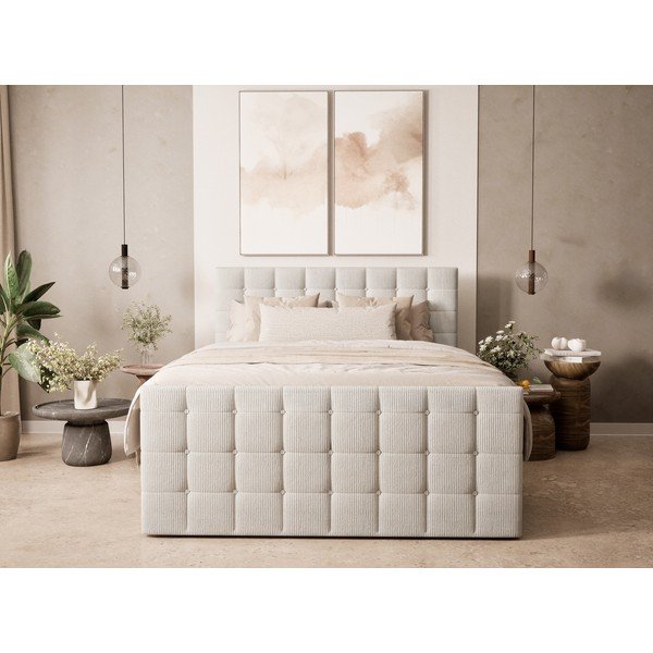Krémszínű ágyneműtartós boxspring ágy 160x200 cm Tasca – Maison de Rêve-image-4