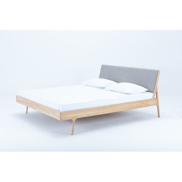 Szürke-natúr színű tölgyfa franciaágy 160x200 cm Fawn – Gazzda-image-1