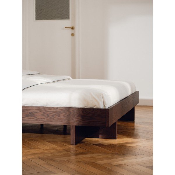 Barna MDF franciaágy ágytámla nélkül ágyráccsal 160x200 cm kőrisfa dekorral Kito – noo.ma-image-2