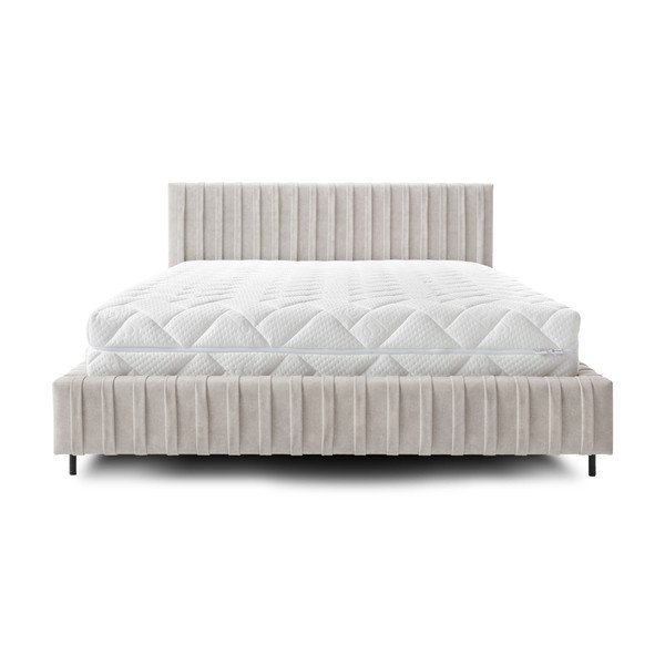 Bézs kárpitozott ágyneműtartós franciaágy ágyráccsal 140x200 cm Plissa – ELTAP-image-3