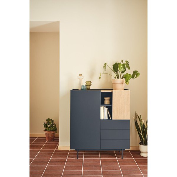 Antracitszürke-natúr színű magas komód tölgyfa dekorral 100x120 cm Otto – Teulat-image-1