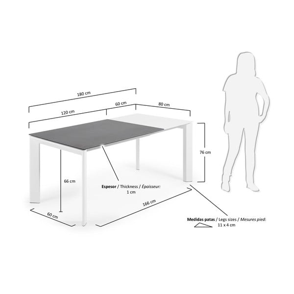Bővíthető étkezőasztal márvány dekoros asztallappal, hosszabbító asztallappal 80x120 cm Axis – Kave Home-image-3