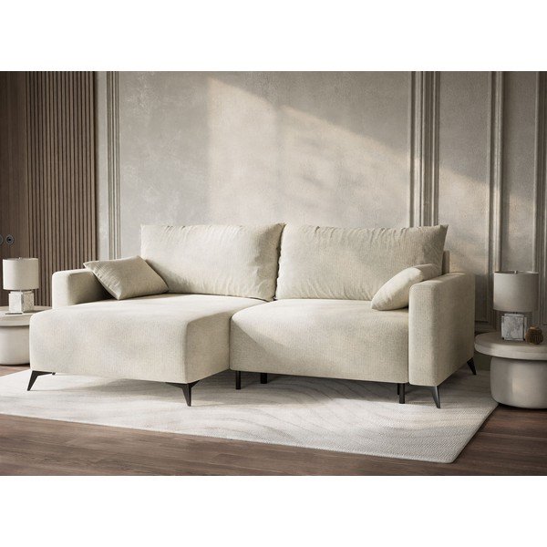 Krémszínű zsenília kinyitható-tárolóhelyes sarokkanapé (bal oldali-heverő résszel) Leon – Maison de Rêve-image-4