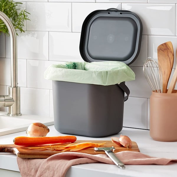 Sötétszürke komposztálható hulladék gyűjtő 6 l Albula – Rotho-image-1