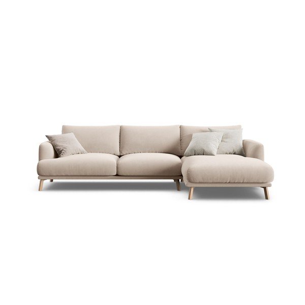 Bézs bársony sarokkanapé (jobb oldali-heverő résszel) Naomi – Micadoni 