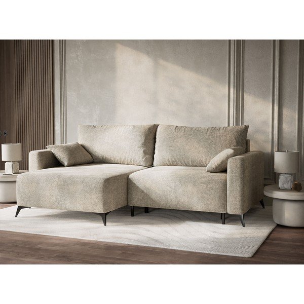 Bézs zsenília kinyitható-tárolóhelyes sarokkanapé (bal oldali-heverő résszel) Leon – Maison de Rêve-image-4