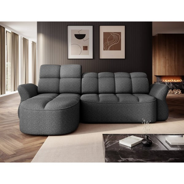 Sötétszürke bársony kinyitható-tárolóhelyes sarokkanapé (bal oldali-heverő résszel) Beneth – ELTAP-image-1