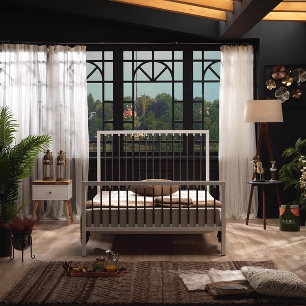 Fehér fém franciaágy ágyráccsal 180x200 cm Breeze – Kalune Design-image-3