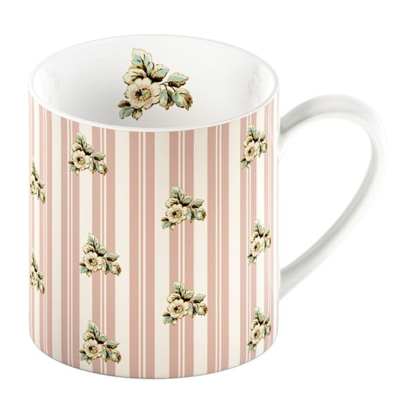 Cottage Flowers rózsaszín porcelán bögre csíkokkal, 330 ml - Creative Tops