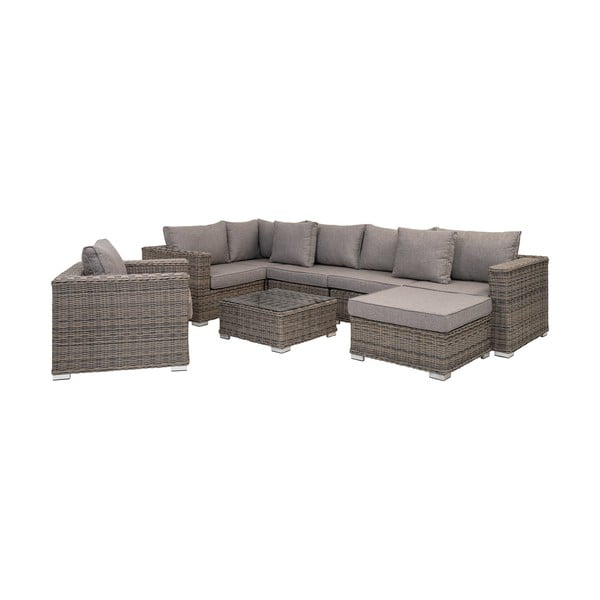 Szürke műrattan négyszemélyes kerti lounge szett Calvi – House Nordic