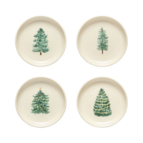 Krémszínű desszertes kőedény tányér készlet 4 db-os karácsonyi mintával ø 16 cm Pacifica Christmas Tree – Casafina