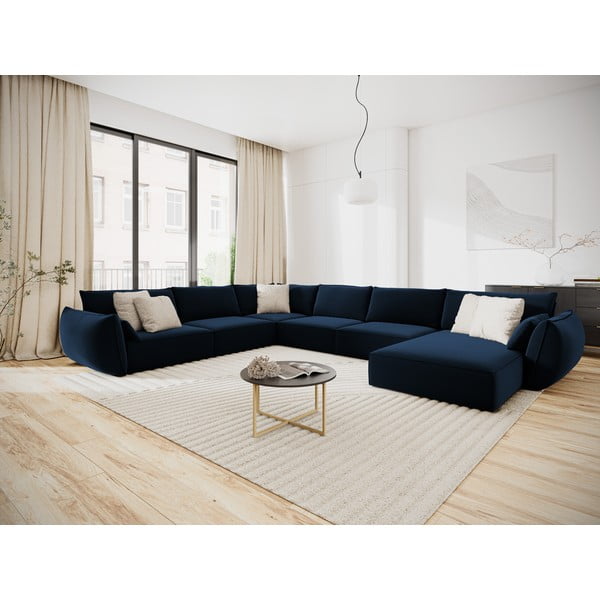 Sötétkék bársony sarokkanapé (bal oldali-U alakú) Vanda – Mazzini Sofas-image-1