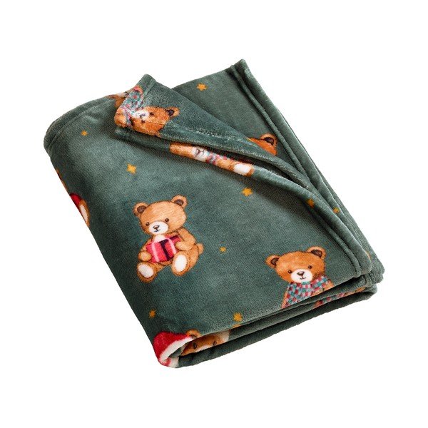 Sötétzöld takaró karácsonyi mintával 170x130 cm Christmas Tartan Teddy Bear – Catherine Lansfield