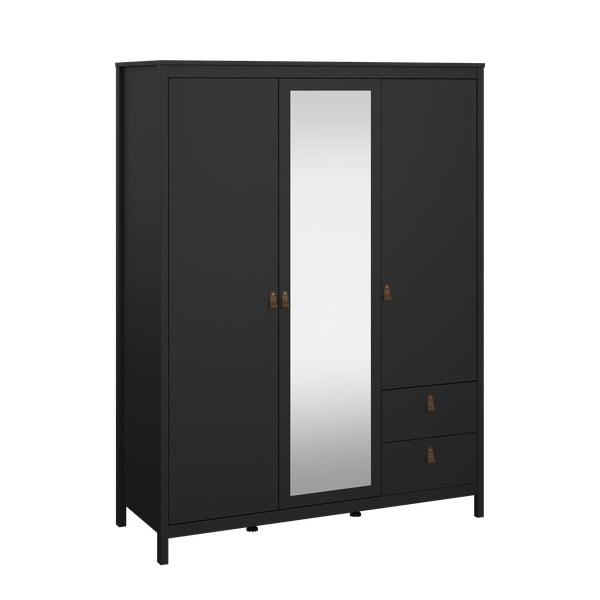 Fekete ruhásszekrény tükörrel 150x199x58 cm Madrid – Tvilum-image-4