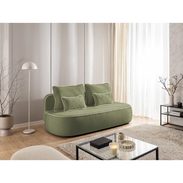 Khaki-bézs bársony kinyitható-tárolóhelyes kanapé 210 cm Saga – Ropez-image-1