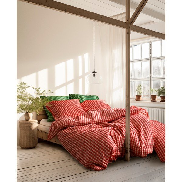 Piros-sárga kétszemélyes hosszabbított krepp ágyneműhuzat 200x220 cm Bæk&Bølge – JUNA-image-1