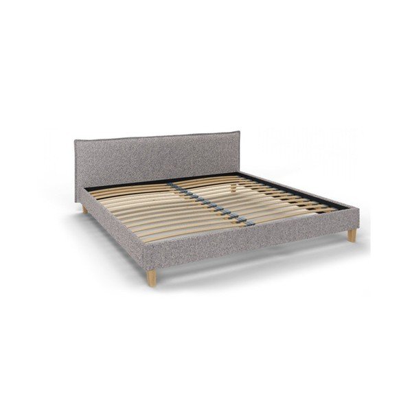 Szürke kárpitozott franciaágy ágyráccsal 200x200 cm Tina – Ropez