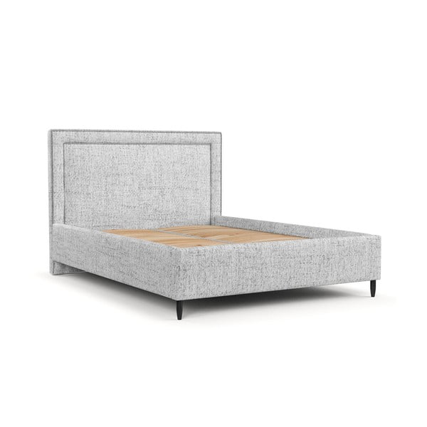 Világosszürke kárpitozott ágyneműtartós franciaágy ágyráccsal 140x200 cm Baleine – Maison de Rêve