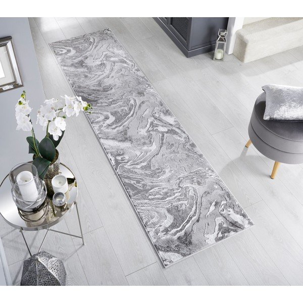 Szürke-ezüstszínű futószőnyeg 60x230 cm Marbled – Flair Rugs-image-1