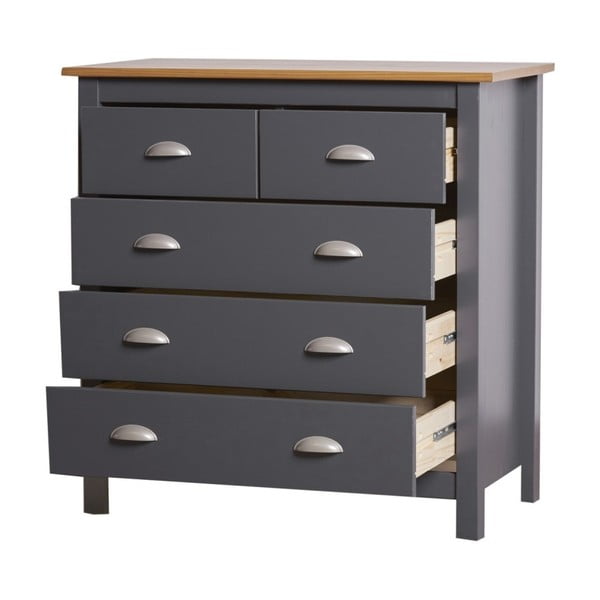 Jade antracitszürke 5 fiókos komód tömör borovi fenyőből - Marckeric-image-1