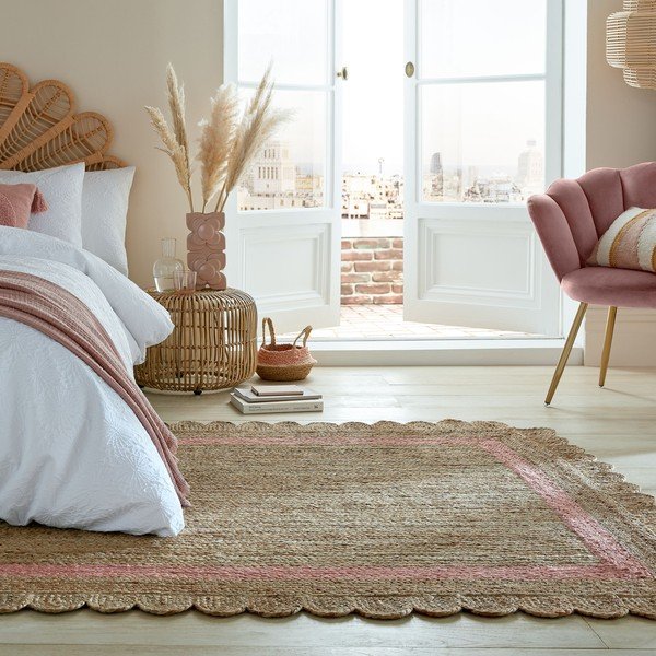 Rózsaszín-natúr színű kézi szövésű juta szőnyeg 160x230 cm Grace – Flair Rugs-image-2