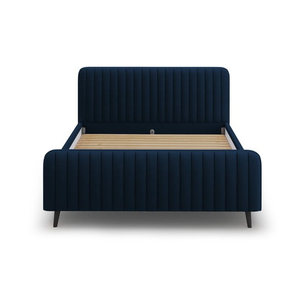 Sötétkék kárpitozott franciaágy ágyráccsal 180x200 cm Lily - Micadoni Home-image-2