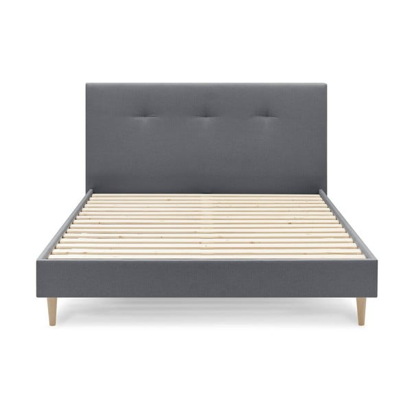 Szürke kárpitozott franciaágy ágyráccsal 180x200 cm Tory – Bobochic Paris-image-1