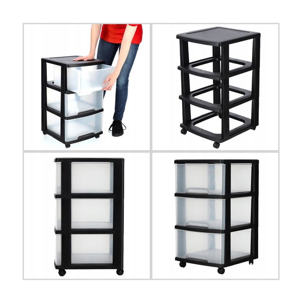 Fekete-átlátszó műanyag gurulós polcos állvány 37x61 cm – Curver-image-4