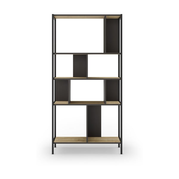 Fekete-natúr színű könyvespolc tölgyfa dekorral 88x175 cm Alabama – Marckeric