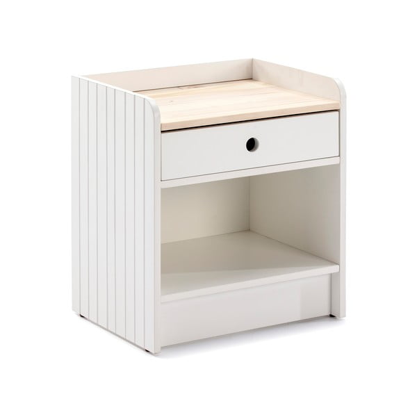 Monte fehér éjjeliszekrény borovi fenyő konstrukcióval - Marckeric-image-1