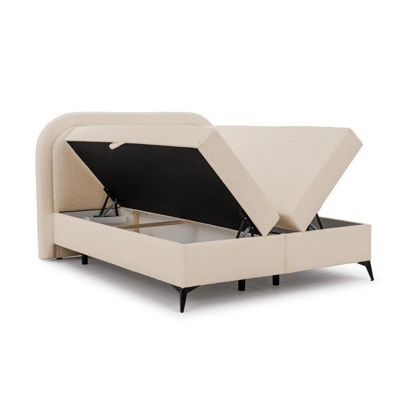 Bézs ágyneműtartós boxspring ágy 160x200 cm Ornes – Ropez-image-3