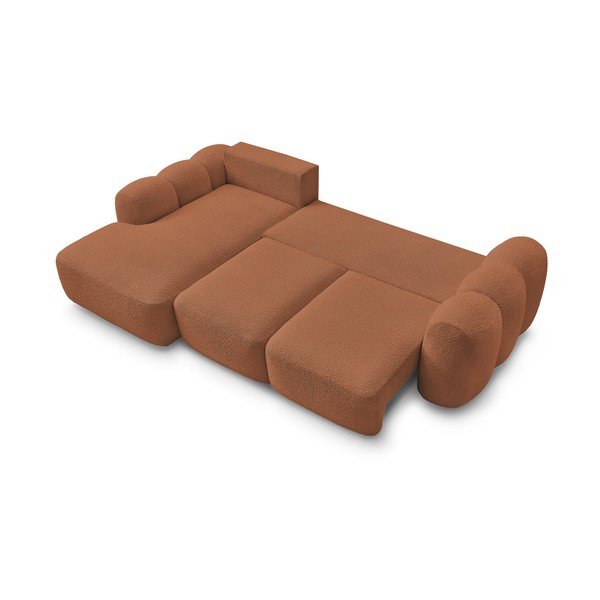 Narancssárga buklé kinyitható-tárolóhelyes sarokkanapé (bal oldali-heverő résszel) Montaigne – Bobochic Paris-image-4