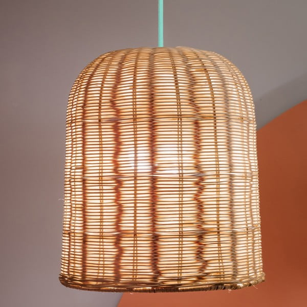 Türkiz-natúr színű függőlámpa rattan búrával ø 30 cm – SULION-image-2