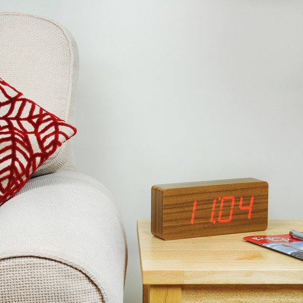 Slab Click Clock sötétbarna ébresztőóra piros LED kijelzővel - Gingko-image-4