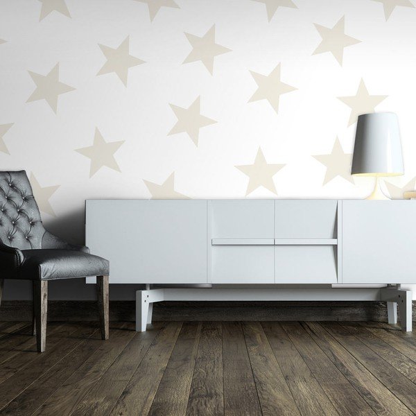 Gyerek tapéta nem szőtt anyagból 400 cm x 280 cm Beige Stars – Artgeist-image-1