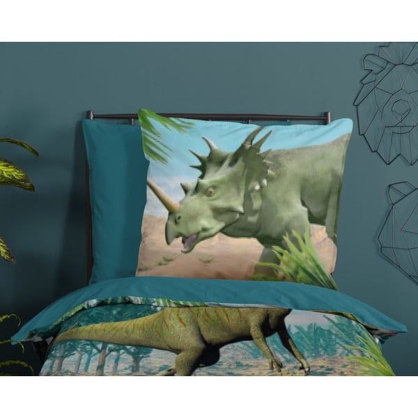 Zöld-kék egyszemélyes pamut gyerek ágyneműhuzat 140x200 cm Dino – Good Morning-image-2