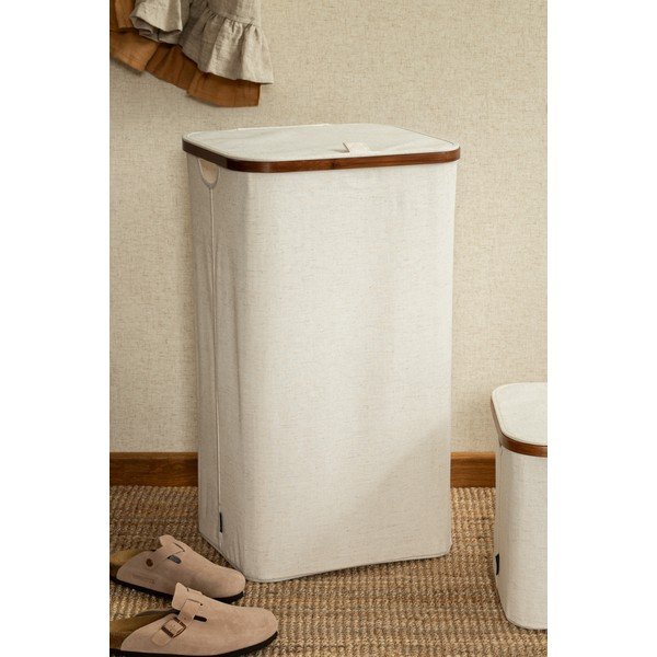 Krémszínű textil szennyeskosár Bamboo/Linen – Bigso-image-2