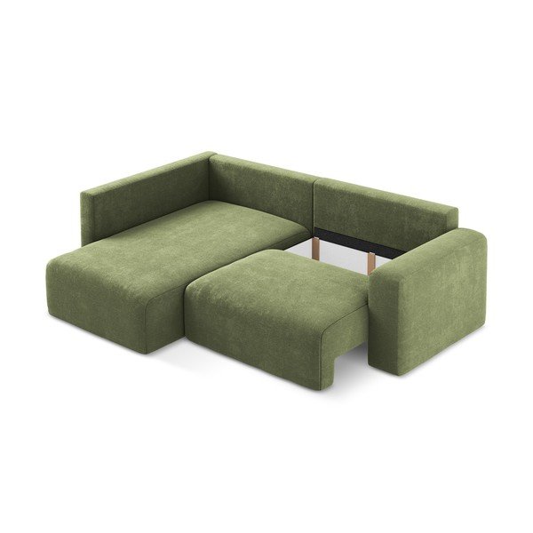 Zöld zsenília kinyitható-tárolóhelyes sarokkanapé (bal oldali-L alakú) Kona – Makamii-image-4