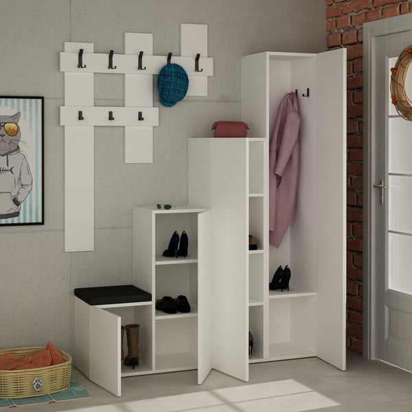 Up fehér előszobaszekrény és fali akasztó szett - Homitis-image-1