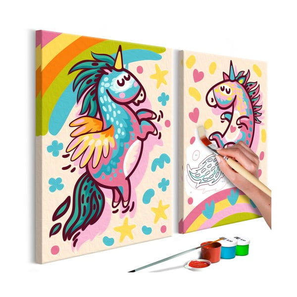 Chubby Unicorns DIY készlet, saját kétrészes vászonkép festése, 33 x 23 cm - Artgeist