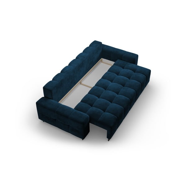 Kék bársony kinyitható tárolóhelyes kanapé 250 cm Wicklow – Cosmopolitan Design-image-3
