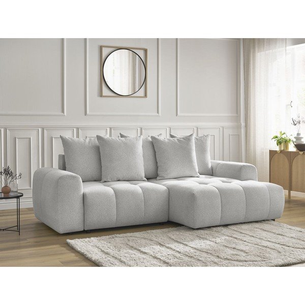 Világosszürke zsenília kinyitható-tárolóhelyes sarokkanapé (jobb oldali-heverő résszel) Roxelane – Bobochic Paris-image-3